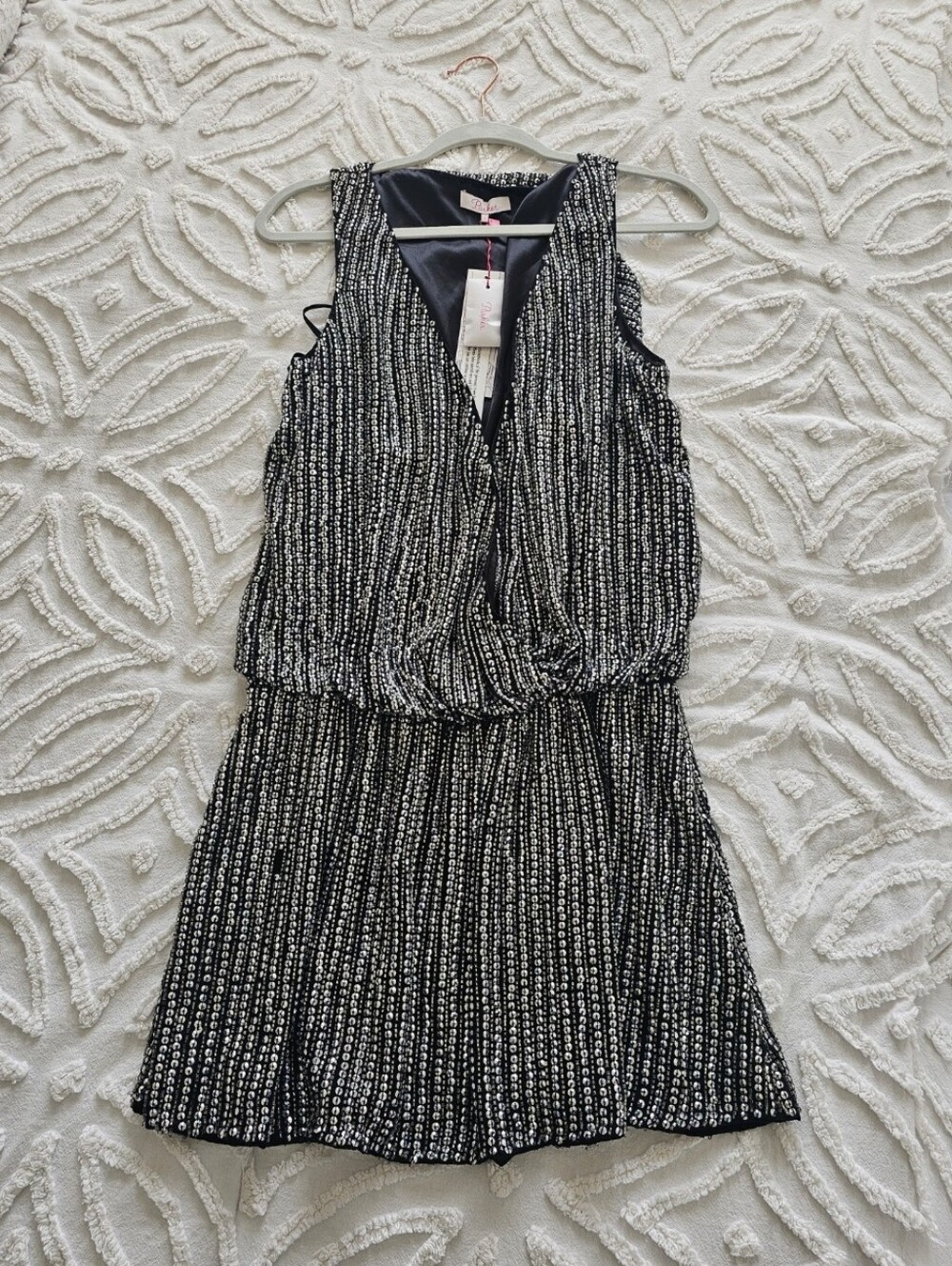 NWT Parker- Black & Silver Sleeveless V-Neck Mini Dress- Size Small